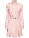 Versace Silk Twill Mini Dress With Foulard Print In Pink