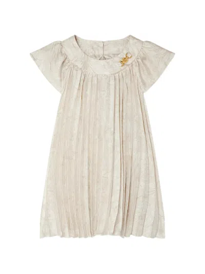 Versace Kids Printed Twill Pleated Dress In Nude