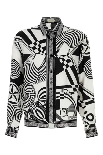 Versace Printed Twill Shirt In Black