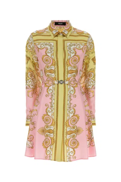 Versace Multicolor Long-sleeved Shirt With Pointed Collar And All-over Baroque Print In Silk For Women