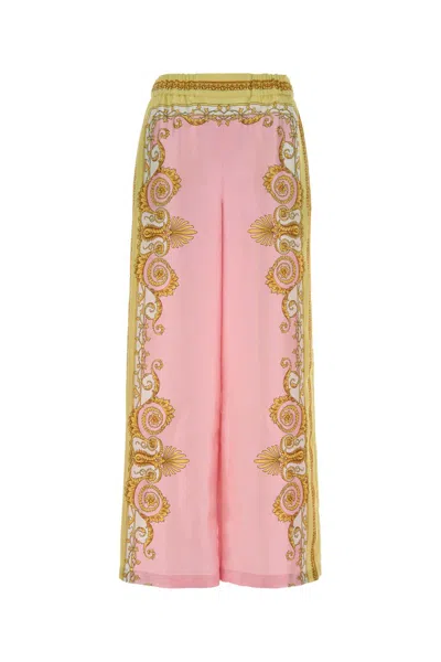 Versace Multicolor Trousers With Elastic Waist And All-over Geometric Print In Silk Woman