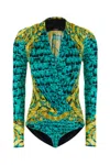Versace Baroccodile-print Draped Bodysuit In 5x340