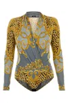 Versace Printed Viscose Bodysuit In Brown