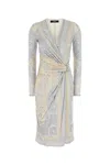 Versace Multicolor Coupe Des Dieux-print Midi Dress In Silvergreychampagne