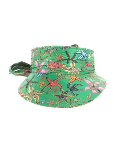 Pre-owned Versace Printed Visor Hat In Green