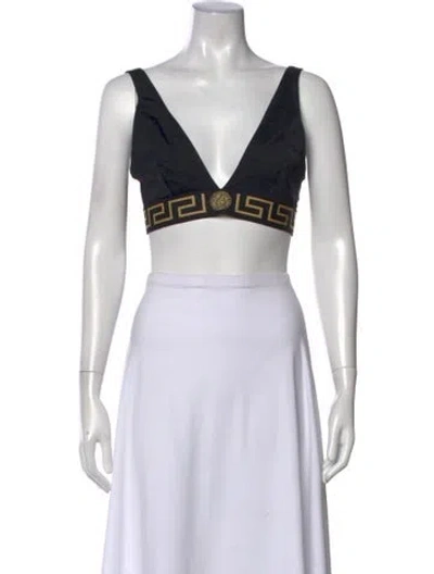 Pre-owned Versace Printed V-neck Crop Top In Black