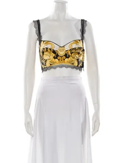 Pre-owned Versace Printed V-neck Crop Top In Multi