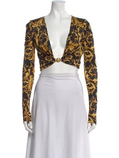 Pre-owned Versace Printed V-neck Crop Top In Multi