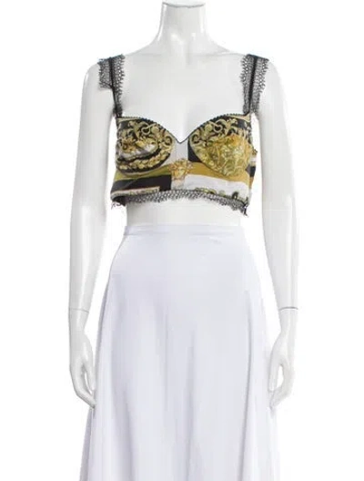 Pre-owned Versace Printed V-neck Crop Top In White