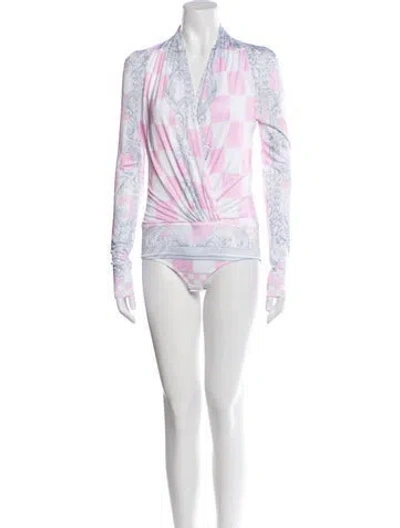 Pre-owned Versace Printed V-neck Romper In White