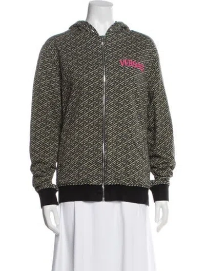 Pre-owned Versace Printed V-neck Sweater In Green