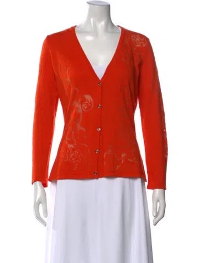Pre-owned Versace Printed V-neck Sweater In Orange