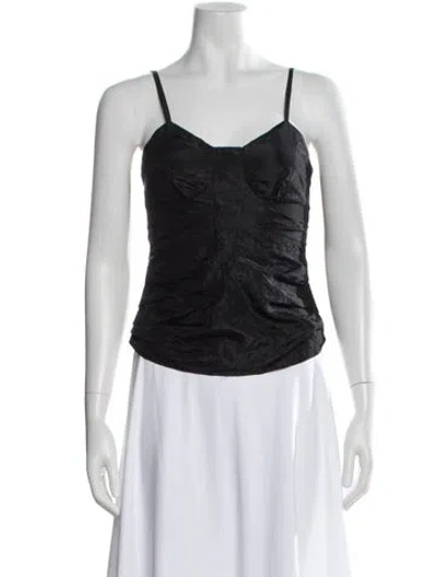 Pre-owned Versace Printed V-neck Top In Black