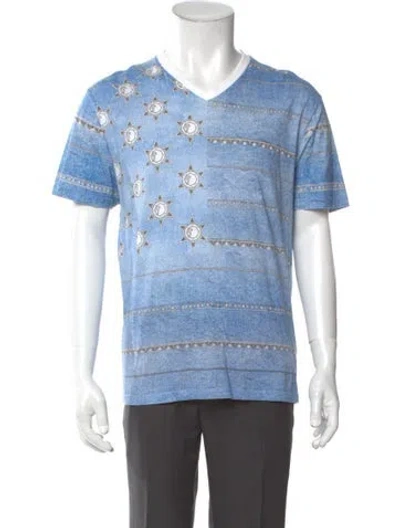 Pre-owned Versace Printed V-neck T-shirt In Blue