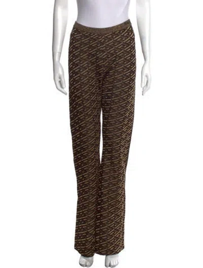 Pre-owned Versace Printed Wide Leg Pants In Black