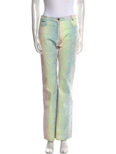 Pre-owned Versace Printed Wide Leg Pants In Green
