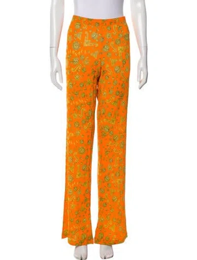 Pre-owned Versace Printed Wide Leg Pants In Orange