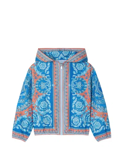 Versace Kids' Printed Windbreaker Jacket In Blue