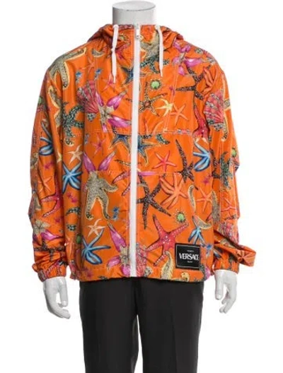 Pre-owned Versace Printed Windbreaker In Orange