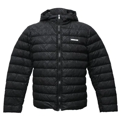 Versace Printed Zipped Down Jacket In Black Polyamide