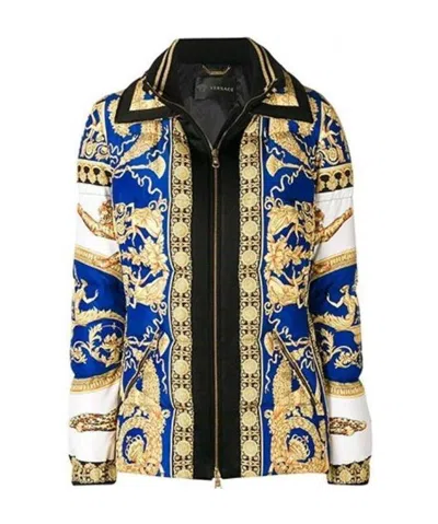 Versace Printed Zipper Casual Jacket In Nude