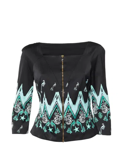 Pre-owned Versace Printed Zip-up Jacket In Black