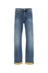 Versace Printed-cuff Denim Jeans In Blue