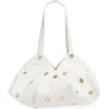 Versace Protea Crystal Stud Leather Shoulder Bag In Porcelain White Gold
