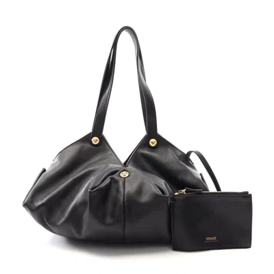 Versace Protea Leather Shoulder Bag Black