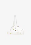 Versace Protea Crystal Stud Leather Shoulder Bag In White
