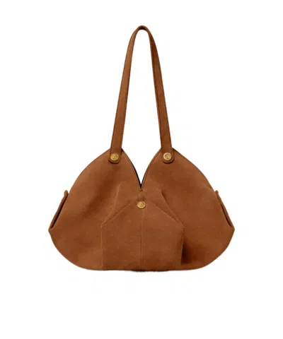 Versace Protea Leather Tote Bag In Brown