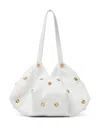 Versace Protea Crystal Stud Leather Shoulder Bag In White