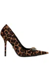 Versace 120mm Gianni Ribbon Leopard Pumps In Brown