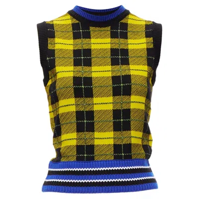 Versace Punk Tartan Web Trim Wool Blend Sweater Vest In Multi