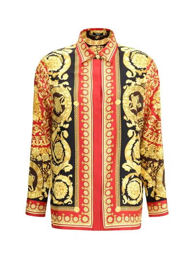 Versace Pure Silk Shirt In Burgundy