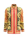 Versace Baroque Print Long Sleeve Collared Top In Multi