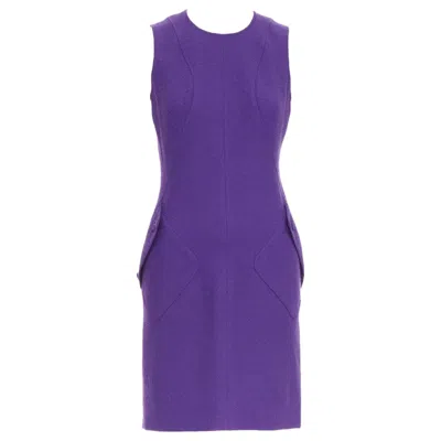 Pre-owned Versace Purple Boucle Wool Medusa Button Slant Pocket Dress It38 Xs