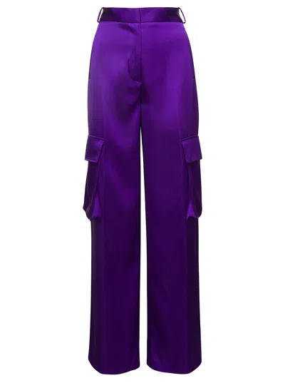 VERSACE PURPLE CARGO PANTS SATN EFFECT WITH CARGO POCKETS IN VISCOSE WOMAN
