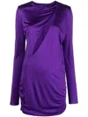 Versace Slash Ruched Long Sleeve Jersey Minidress In Purple