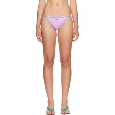 Versace Purple Embroidered-logo Bikini Bottom