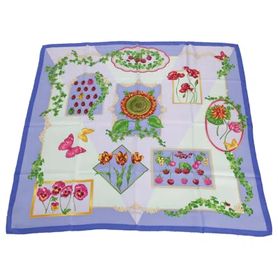 Pre-owned Versace Purple Floral Silk Scarf