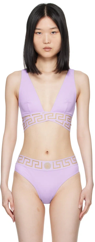 Versace Purple Greca Border Bikini Top In 1lg30-mauve