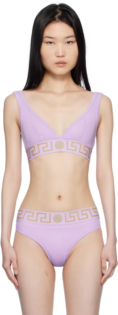 Versace Purple Greca Border Triangle Bralette In 1lg30-mauve