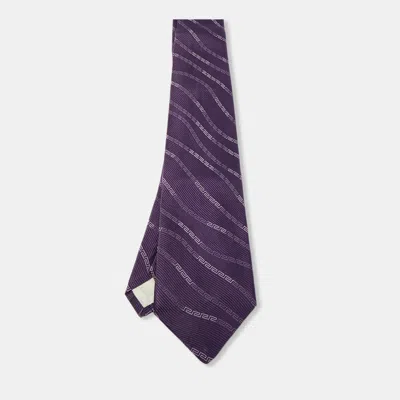 Versace Purple Greca Pattern Silk Traditional Tie