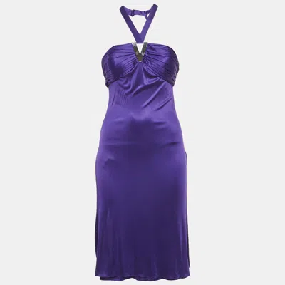 Pre-owned Versace Purple Jersey Pleated Midi Dress M