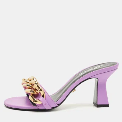 Versace Purple Leather Medusa Chain Slide Sandals