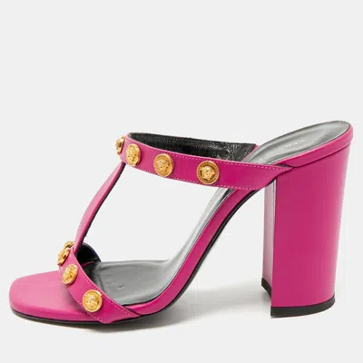 Versace Purple Leather Medusa Embellished Sandals In Pink