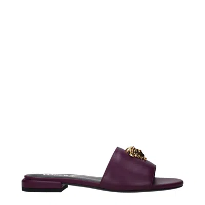 Versace Purple Leather Slippers In Multi