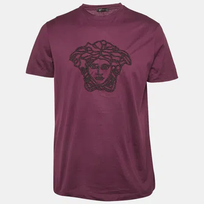 Pre-owned Versace Purple Medusa Applique Jersey T-shirt L