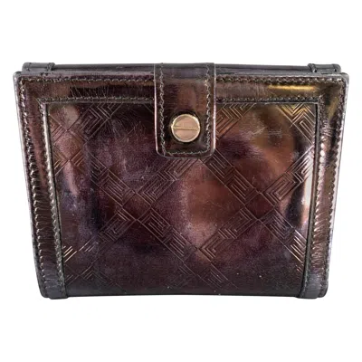 Pre-owned Versace Purple Metallic 22394 Greca Leather Wallet